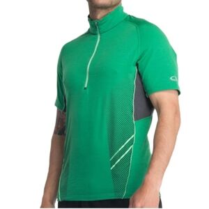Icebreaker GT260 Sonic Short Sleeve Half Zip Shirt Merino Wool Green Mens Medium